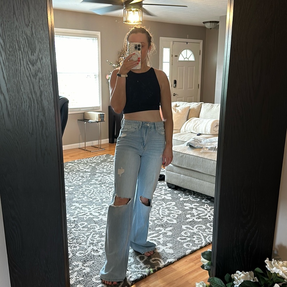 Baggy ripped wide leg jeans